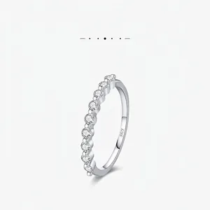 Half Eternity Moissanite Ring 925 Sterling Silver VVS1 D Color Stackable Geometric Fashion Jewelry For Women