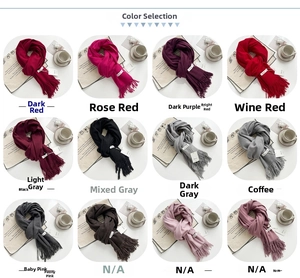 Close-up of 12 solid color scarf options featuring soft texture and classic tassels