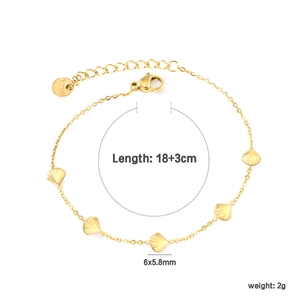 Minimalist 18k gold plated stainless steel bracelet with five shell charms for women