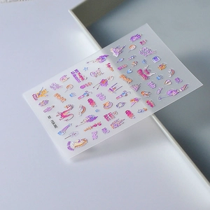 5D embossed magic elf nail stickers with purple castle, rainbow, and unicorn designs