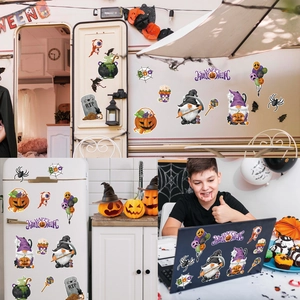Halloween gnomes magnetic decals set for RV, fridge, and laptop festive decorations