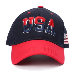 Navy and red USA baseball cap with premium 3D embroidery and American flag patch