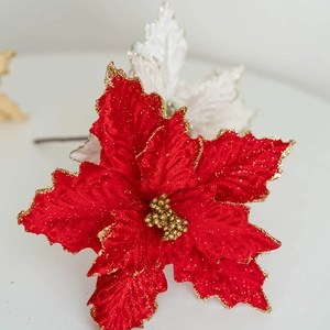 25cm champagne gold Christmas poinsettia flower with glitter edges for tree decoration
