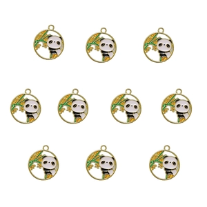Set of 10 golden enamel panda on bamboo charms for DIY jewelry and bracelets