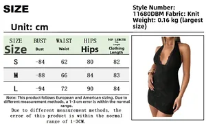 Size guide for backless hollow out knit dress showing S, M and L measurement chart details
