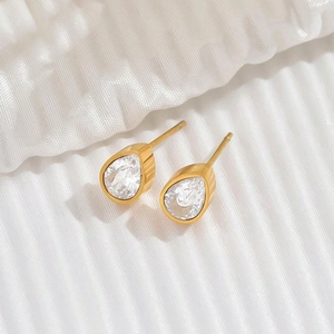 Water Drop Stud Earrings Titanium Steel Zircon Pear Cut Minimalist Exquisite Gold Plated Jewelry For Women