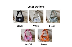 Detailed views of ruched handle shoulder bags in five vibrant candy colors for women