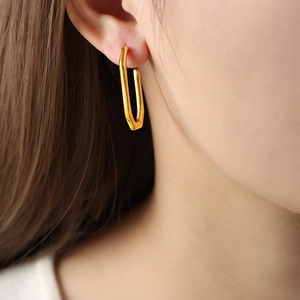 Minimalist geometric rectangular gold-plated titanium steel hoop earrings for women
