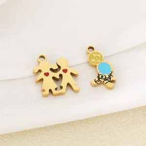Cartoon Couple Charms Stainless Steel Enamel Heart Astronaut Pendants For DIY Jewelry Making Findings Accessories Gold Plated