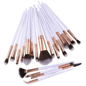 Set of 20 professional makeup brushes with pearl white handles and rose gold tubes