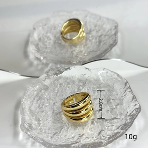 Detailed view of 18k gold plated multi-layer open ring with 2.8cm size and 10g weight