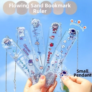Detail view of 12cm acrylic liquid quicksand rulers with cute cartoon charms