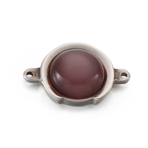 Minimalist stainless steel circular pendant featuring a purple cat eye gemstone inlay