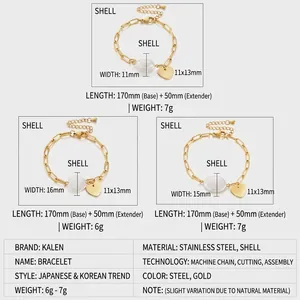 Détails des dimensions des pendentifs en forme de cœur et du bracelet en acier inoxydable