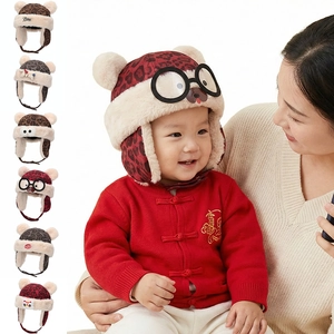 Kids Winter Leopard Print Earflap Hat Faux Fur Warm Windproof Toddler Infant Cute Animal Ear Pilot Style