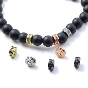18K gold plated copper zircon spacer beads for DIY jewelry making on matte black bracelet
