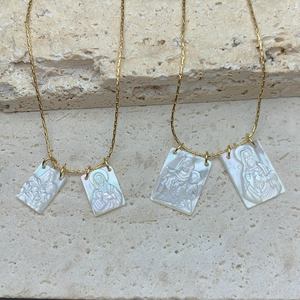 Edelstahl Jungfrau Maria Heiligenmedaille Anhänger Halskette Für Damen Westlicher Perlmutt Schale Eingelegt Gold Schlangenkette Schmuck