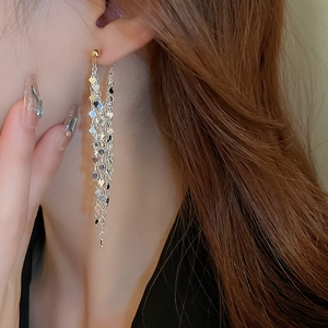Long tassel drop earrings with sparkling metallic sequins for an elegant fashion style