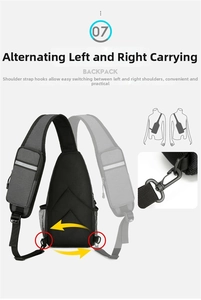 Detail of breathable honeycomb back panel and interchangeable shoulder strap hooks