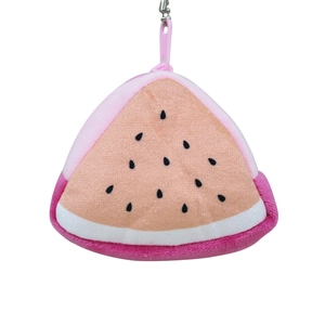 Cute watermelon plush coin purse with triangular fruit shape and zipper for kids