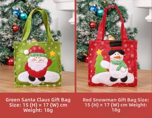 Detailed view of Santa and Snowman embroidery gift bags with 15x17cm size specs