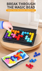 Close-up of colorful logic puzzle beads with portable black base for brain training