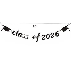 Detail of Class of 2026 graduation banner with black glitter cardstock letters
