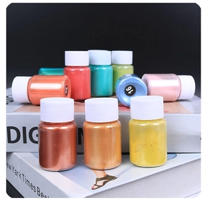 Macro view of multi-color mica powder jars for DIY resin and soap crafts with number labels