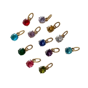 Set of colorful CZ crystal round pendants in gold-toned stainless steel for DIY jewelry