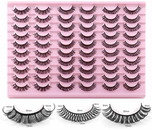 Detailed view of synthetic false eyelashes set showing various lengths and volume densities