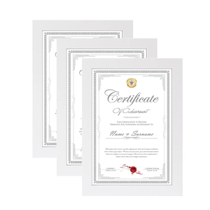 Set of 3 white minimalist wooden frames for A4 certificates and awards with matte finish