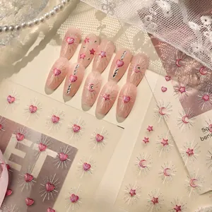 Adesivi Per Unghie Con Linee Radianti E Cuore Rosa Decalcomanie Adesive Stella Luna Olografica Glitterate Stile Spice Girl