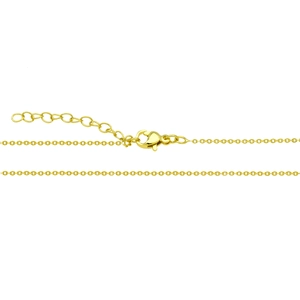 Detailed macro view of 18k gold plated necklace chain with lobster clasp and extender link