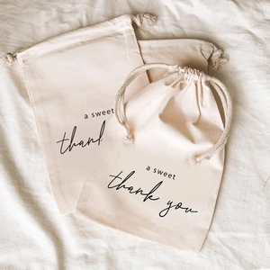 Sacs Cadeaux À Cordon Coton Toile Pochette À Bonbons Réutilisable Pour Fête Mariage Vacances Imprimé Merci Minimaliste Naturel