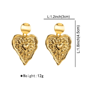 Detail view of heart drop earrings showing dimensions 3cm width and 4.5cm height