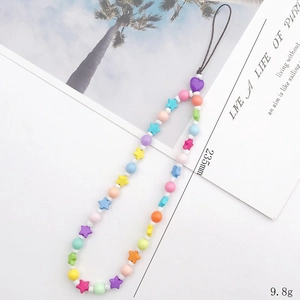 Colorful star-shaped beaded phone lanyard with multi-color stars and 235mm length