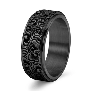 Bague rotative rétro en acier inoxydable avec motifs de nuages noirs sur fond blanc