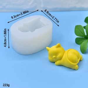 Detailed view of white silicone mold for 3D sleeping cat soap and candle making