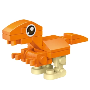 Macro shot of orange plastic building block stegosaurus dinosaur model for kids