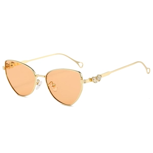 Fashion cat-eye metal sunglasses with orange lenses and crystal-studded temples