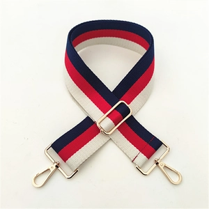 Adjustable striped shoulder strap for bags with durable gold-tone metal snap hooks