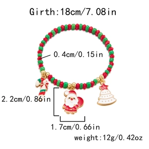 Detailed dimensions of Christmas beaded bracelet with Santa and tree charms