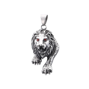 Punk style stainless steel lion head pendant with red eye stones in silver finish