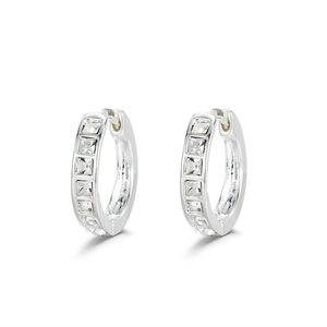 Elegant S925 sterling silver hoop earrings with sparkling square cubic zirconia stones