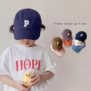 Kids cotton baseball cap with P embroidery in nine colors and adjustable back strap