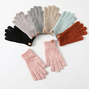 Winter thermal knit gloves for women in seven colors with soft fleece lining and touch screen