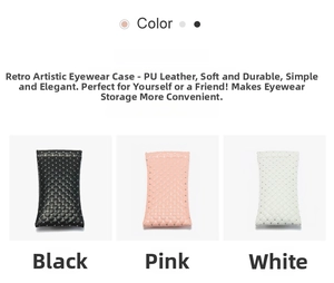 Detail of portable PU leather sunglasses cases with diamond quilted texture in multiple colors