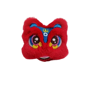 Chinese New Year red plush lion dance doll brooch with embroidery for hats and scarves