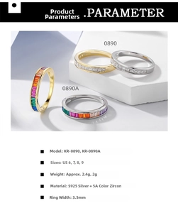 Detail of S925 silver eternity bands with colorful 5A cubic zirconia stones and 3.5mm width