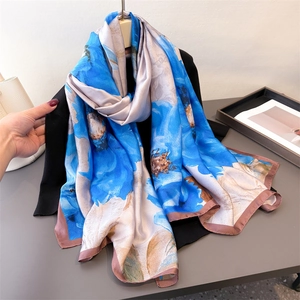 Elegant Floral Scarf Shawl For Women Faux Satin Lightweight Sun Protection Versatile Botanical Patterns Soft Wrap